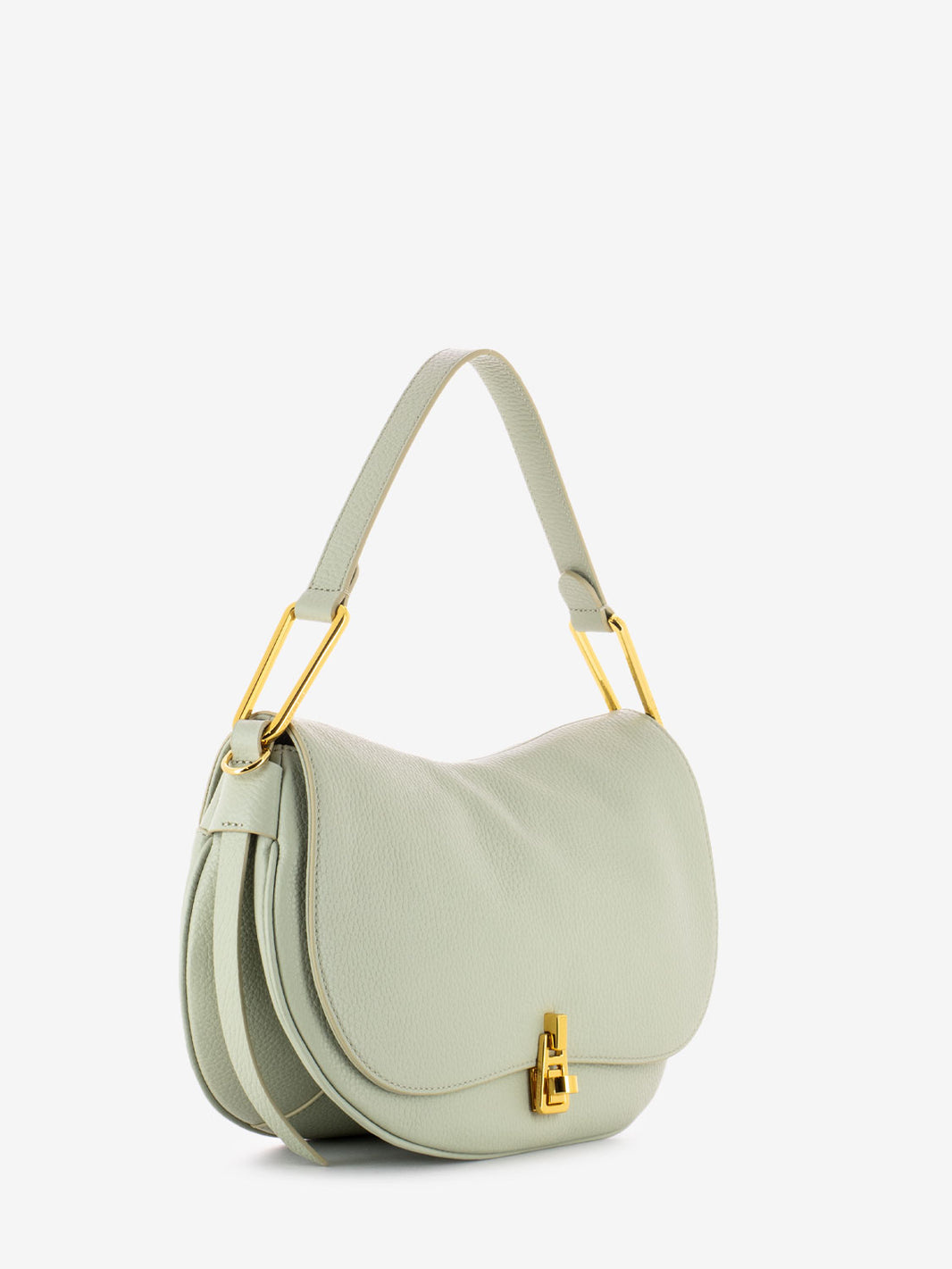 Borsa a spalla grained leather celadon green