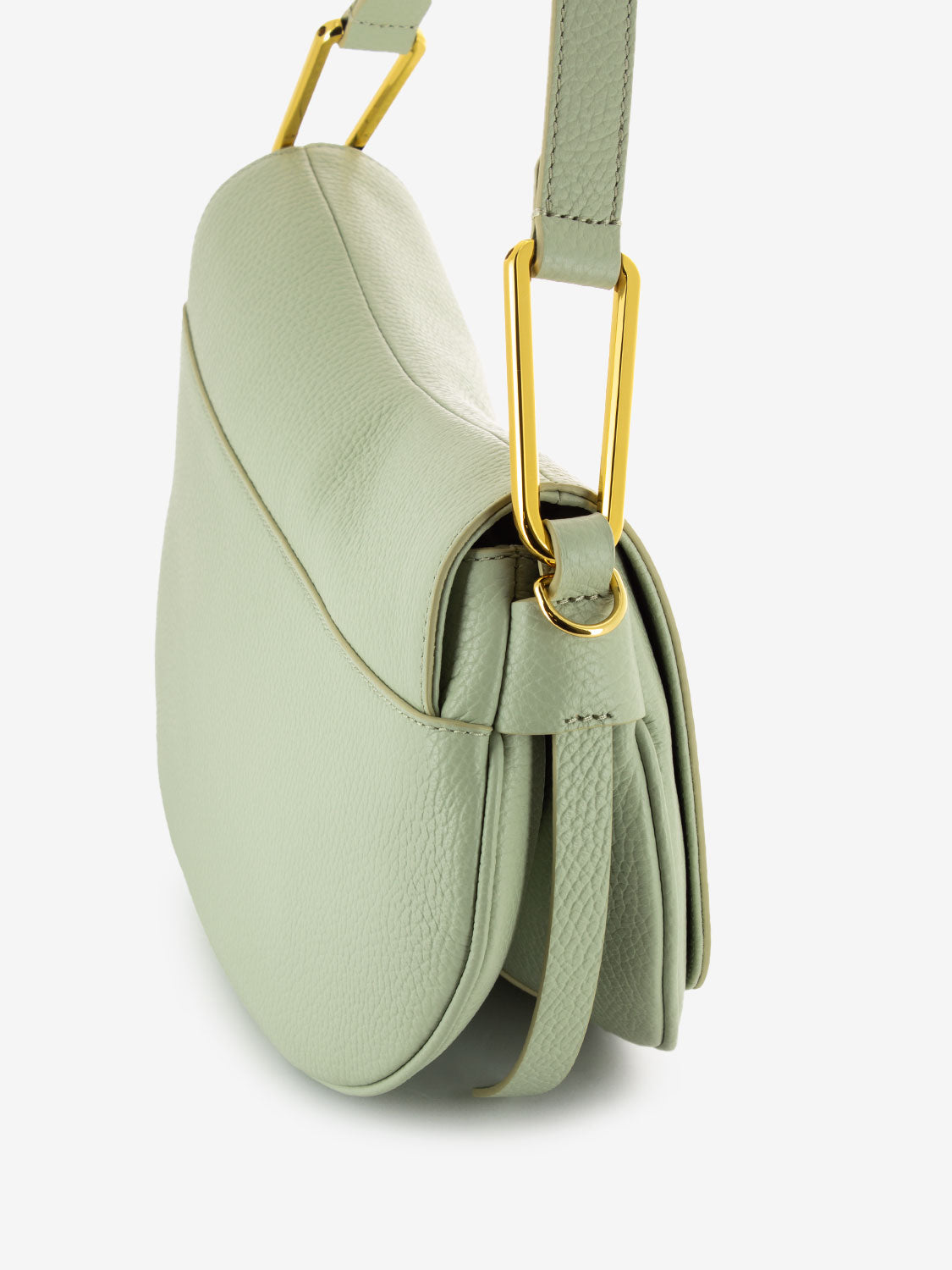 Borsa a spalla grained leather celadon green