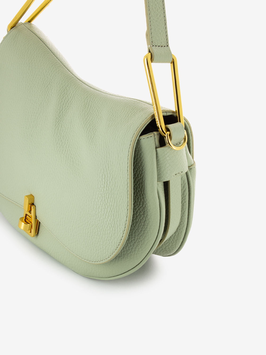 Borsa a spalla grained leather celadon green