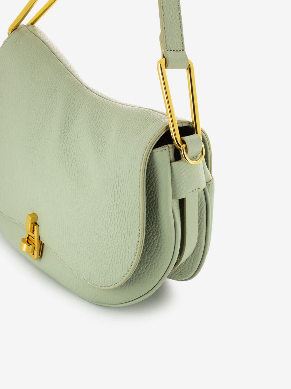 Borsa a spalla grained leather celadon green
