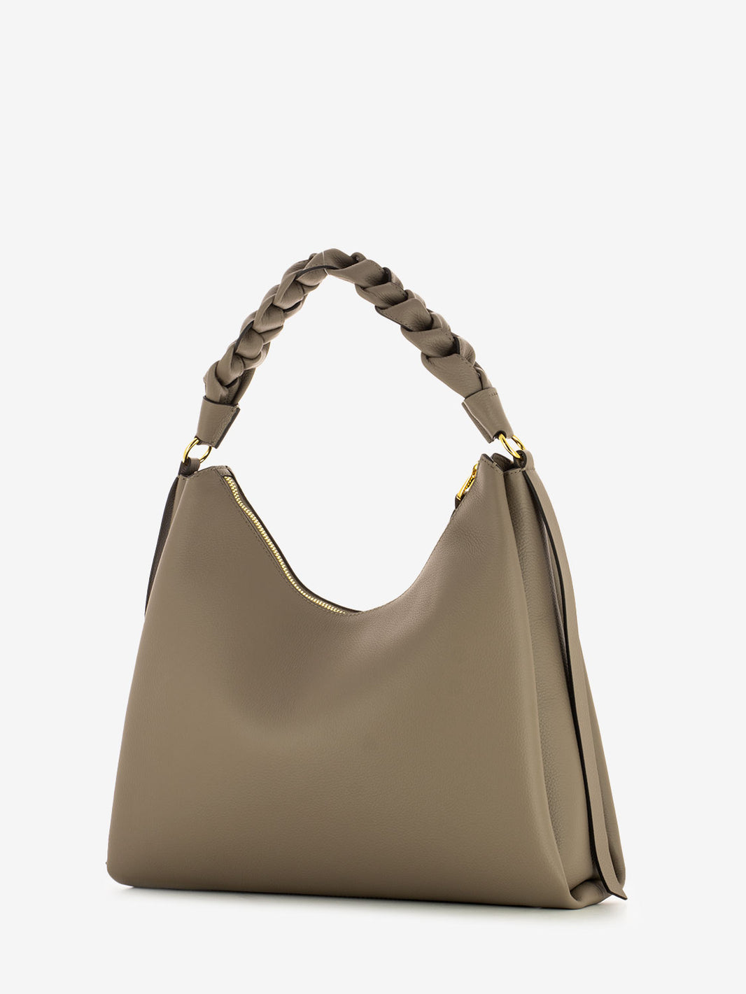 Borsa a spalla in pelle manico treccia marrone