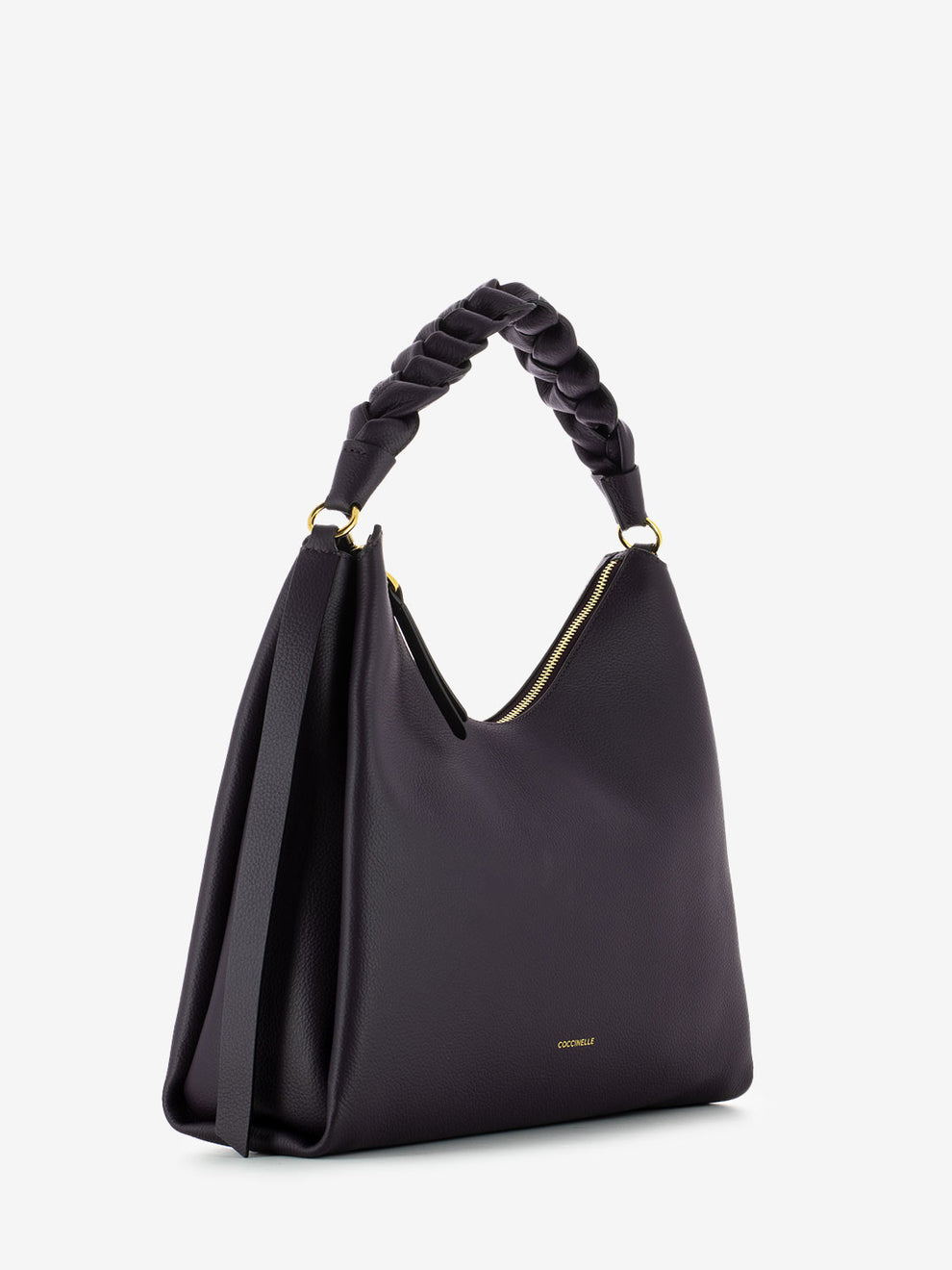 Borsa a spalla in pelle manico treccia prune / ribes