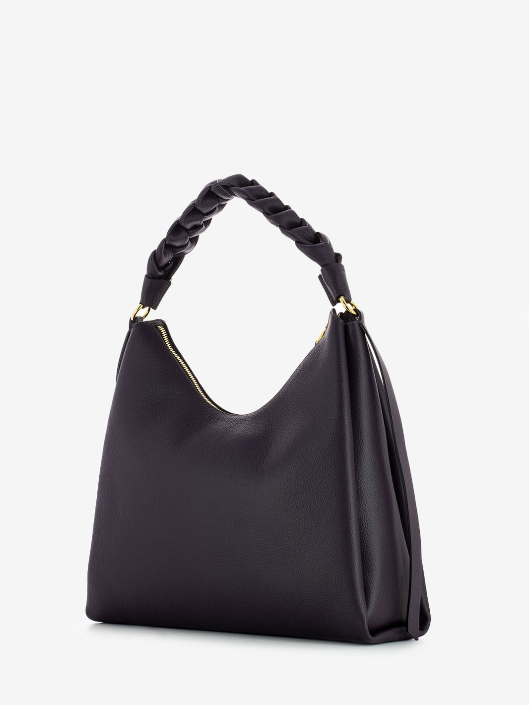 Borsa a spalla in pelle manico treccia prune / ribes