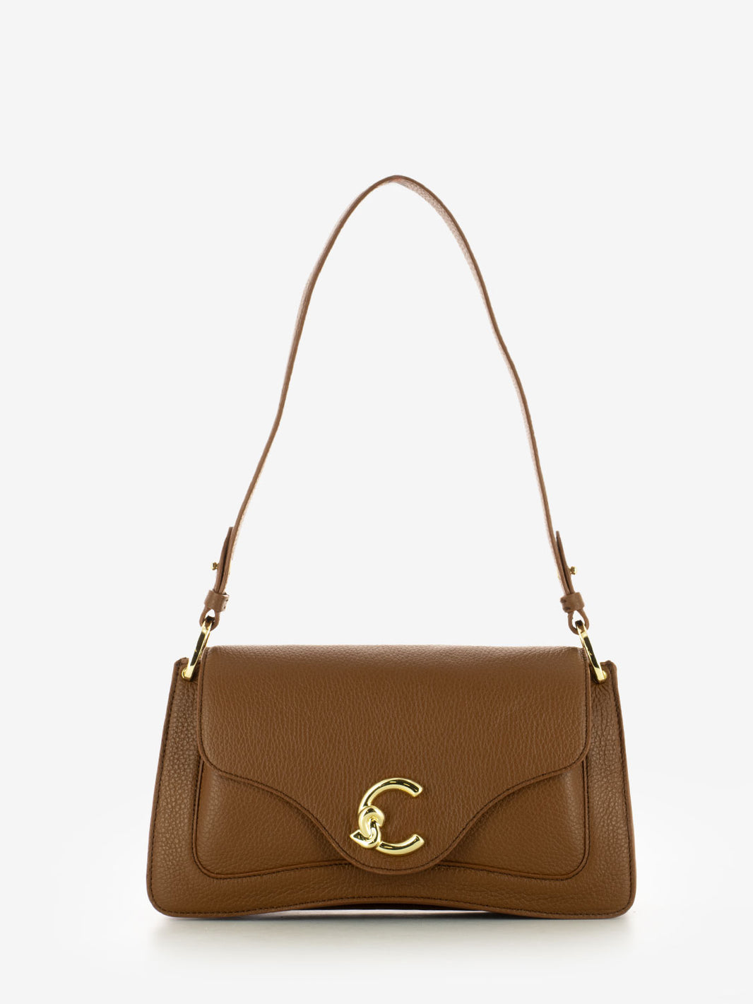 Borsa a spalla in pelle martellata cognac