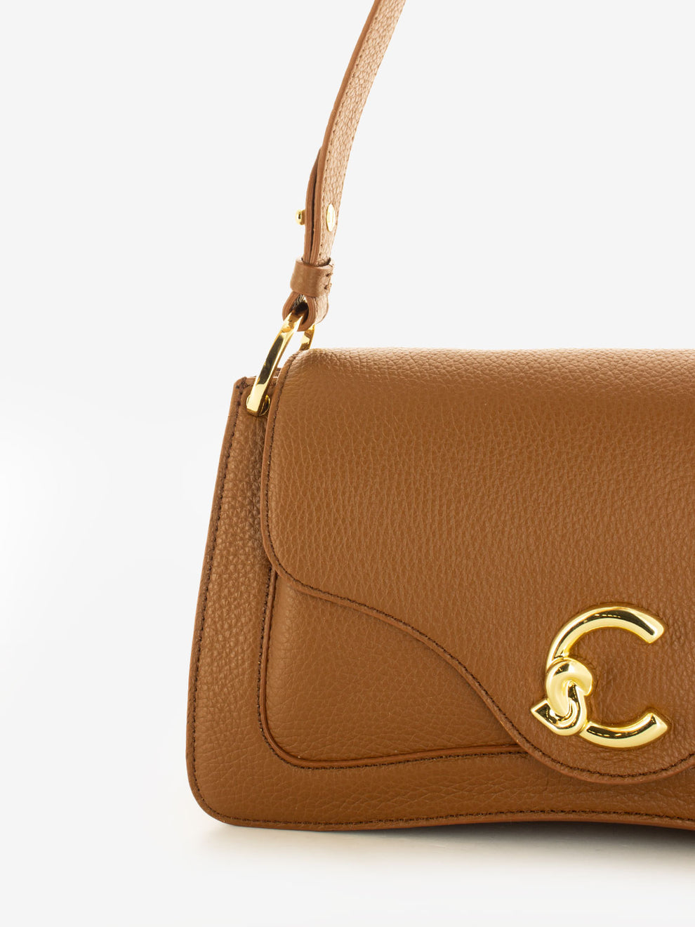 Borsa a spalla in pelle martellata cognac