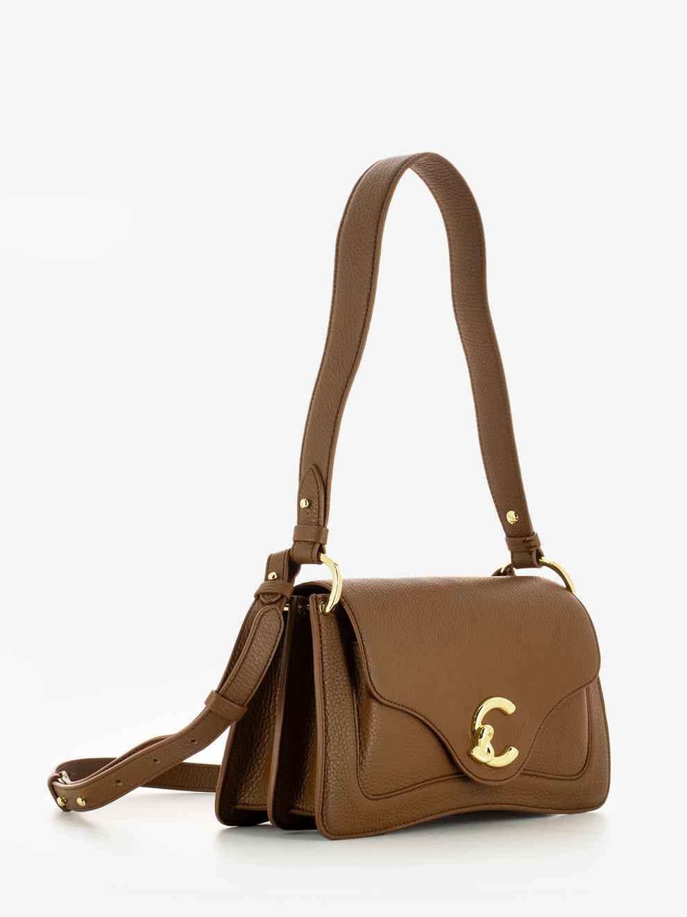Borsa a spalla in pelle martellata cognac