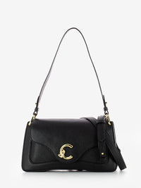 Black hammered leather shoulder bag