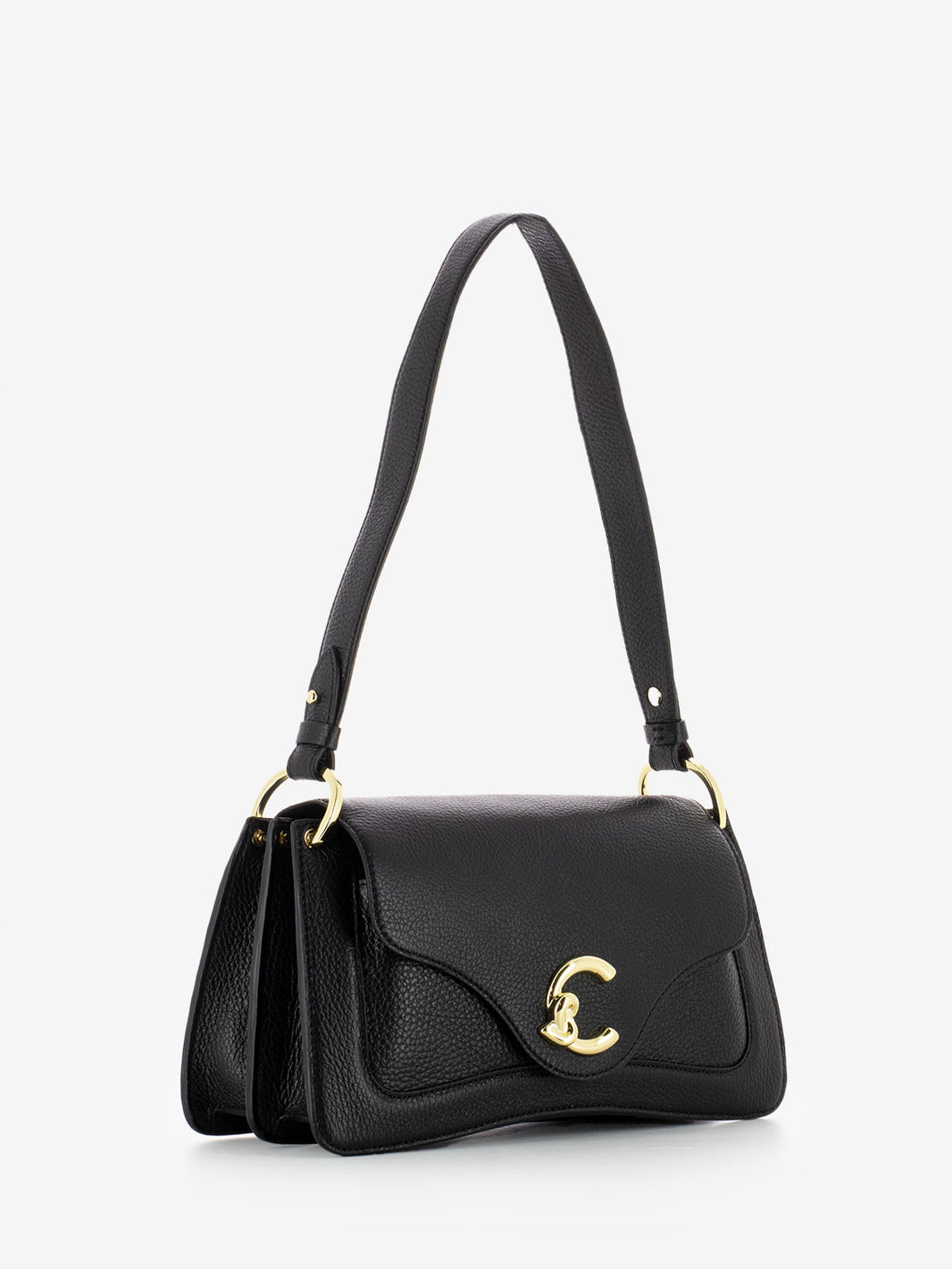Borsa a spalla in pelle martellata nera