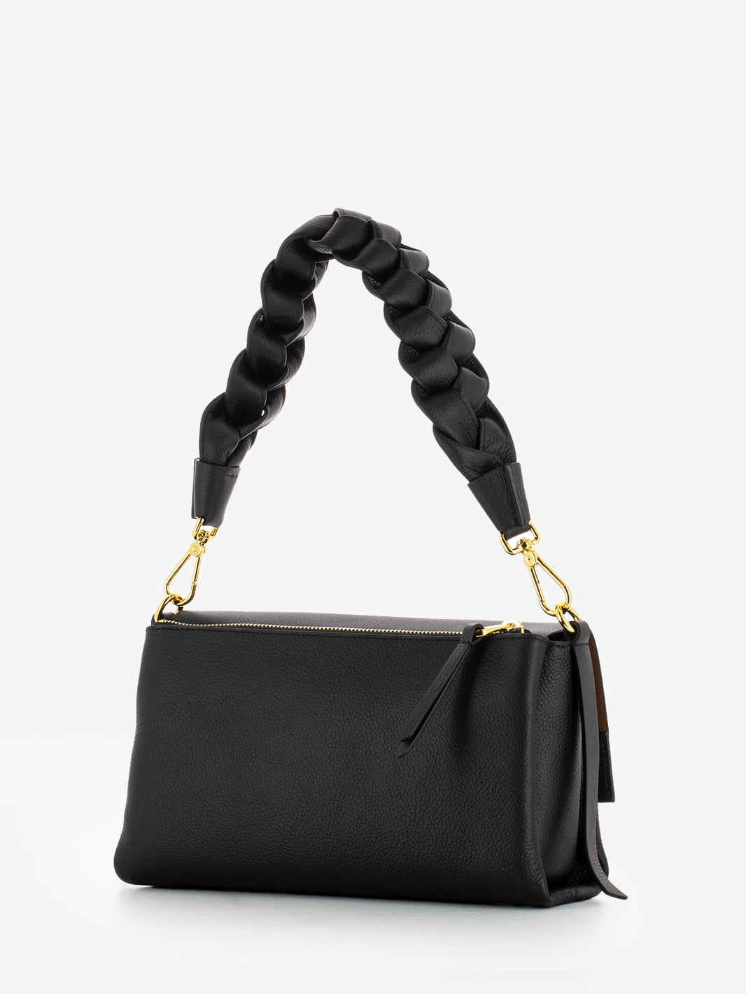 Borsa a spalla in pelle martellata nera