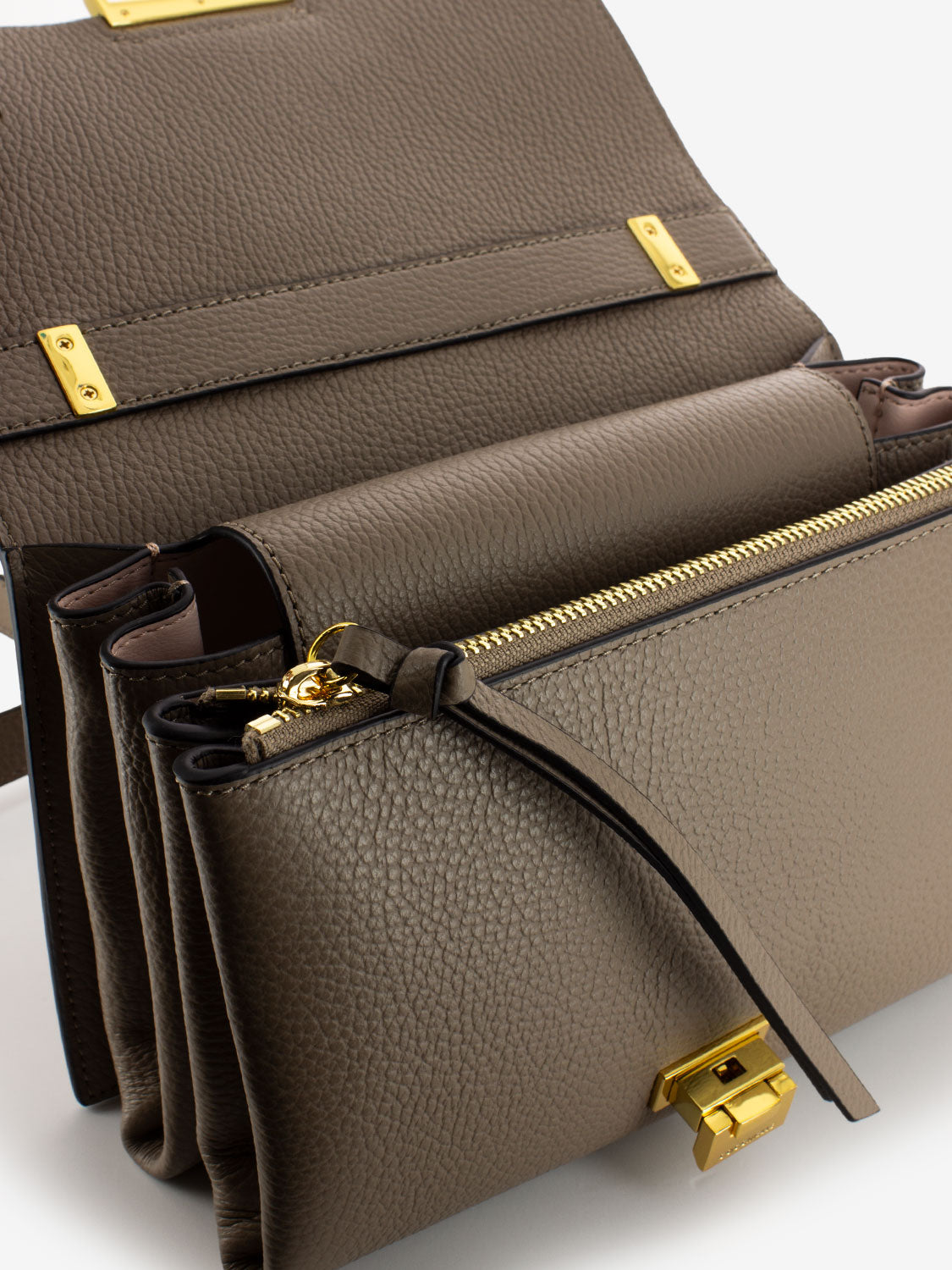 Borsa a spalla in pelle warm taupe