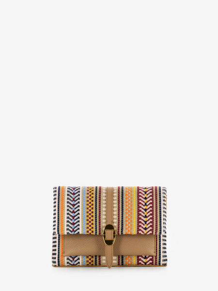 Borsa a spalla pelle e tessuto multicolor / beige