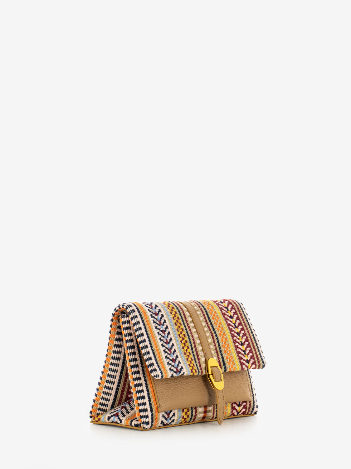 Borsa a spalla pelle e tessuto multicolor / beige