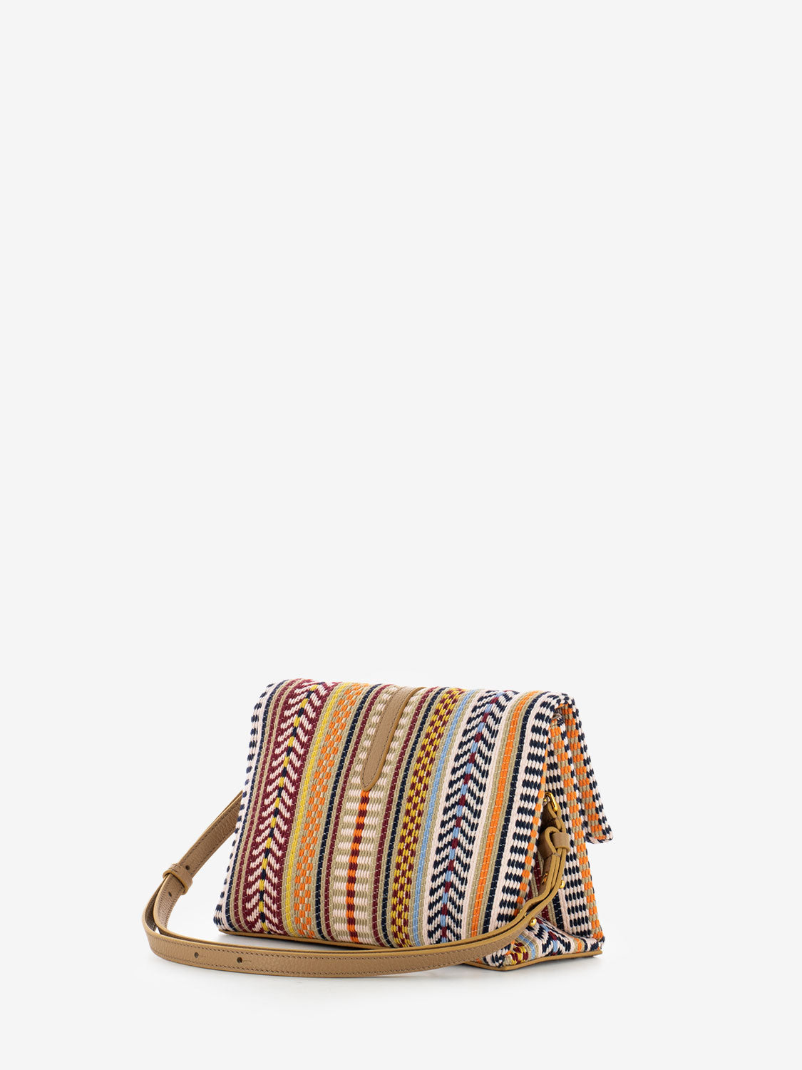 Borsa a spalla pelle e tessuto multicolor / beige
