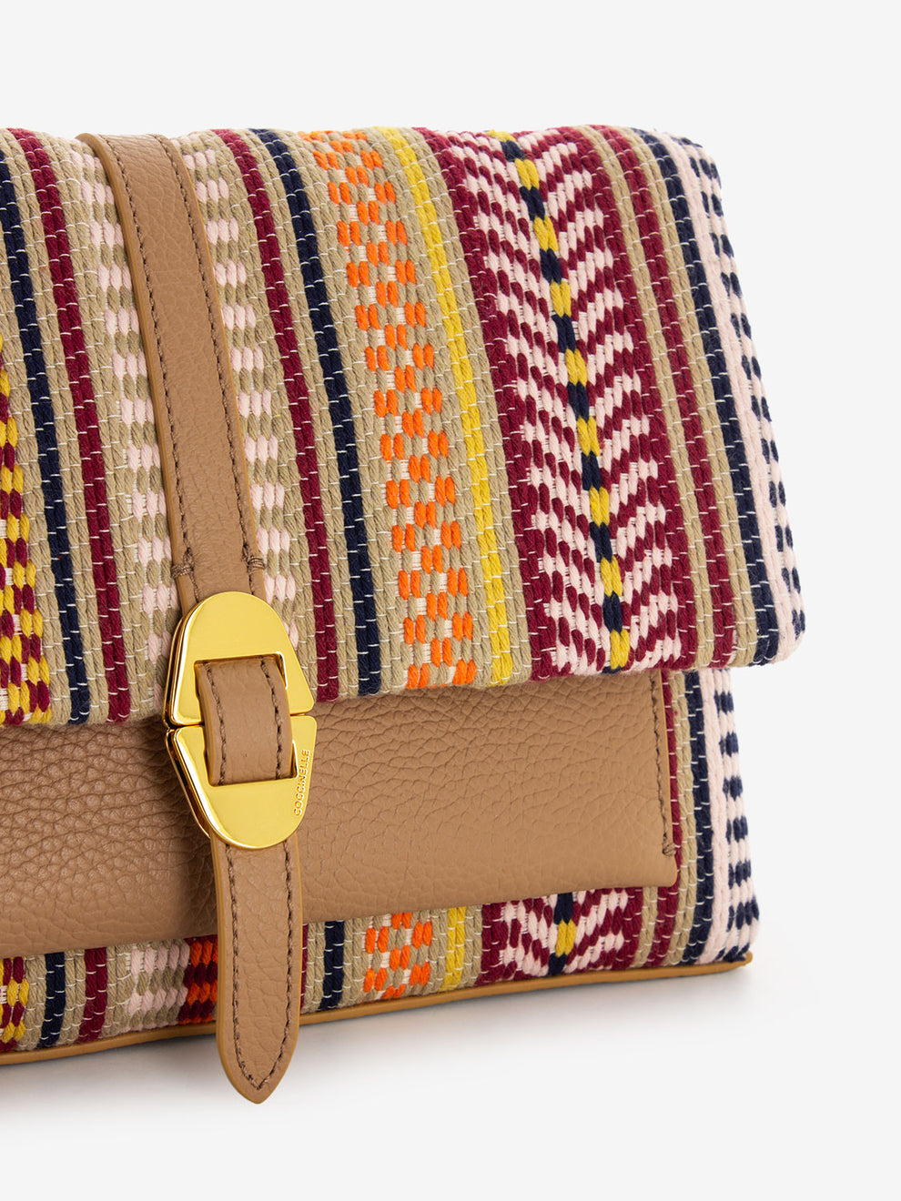 Borsa a spalla pelle e tessuto multicolor / beige