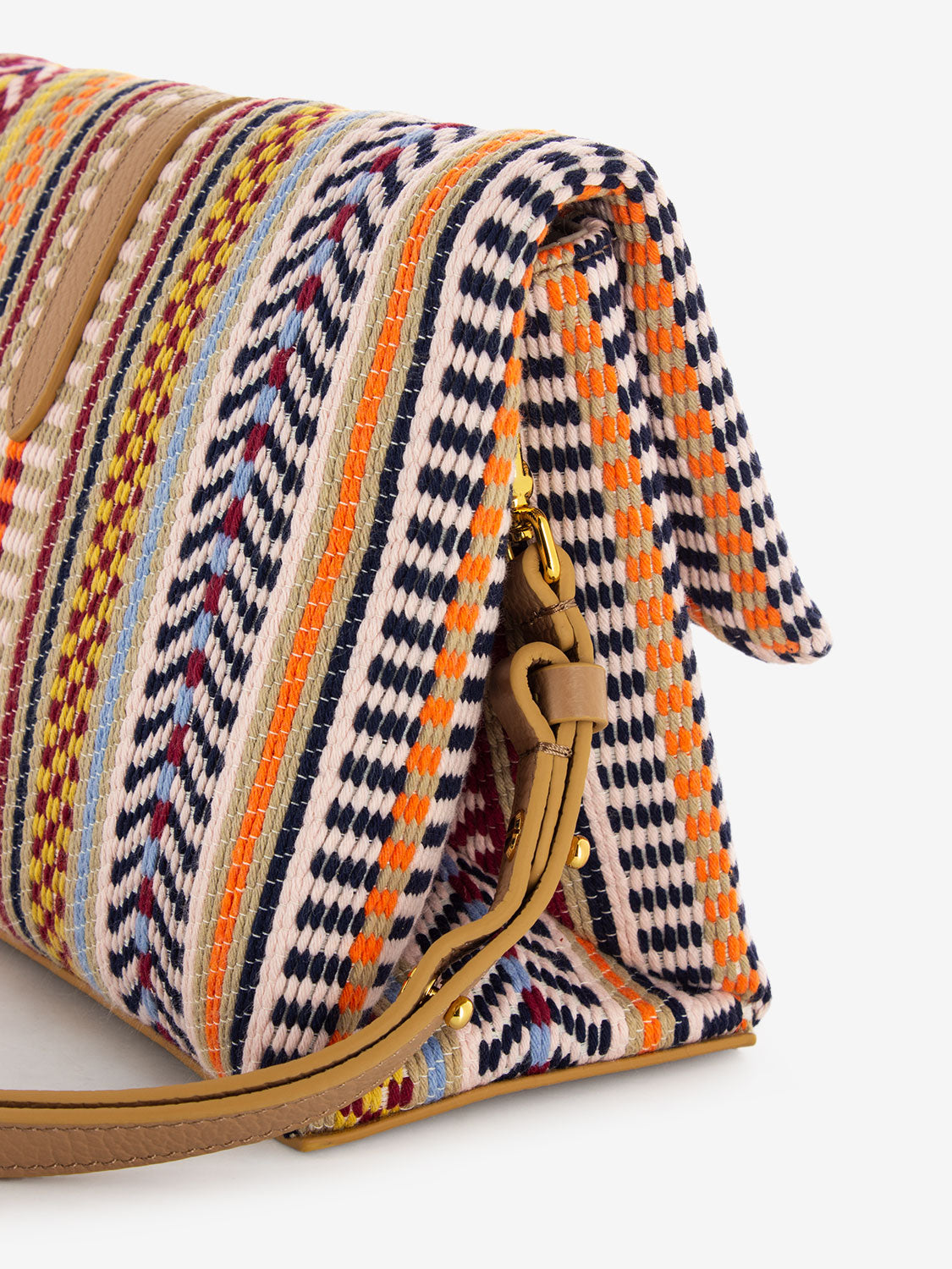 Borsa a spalla pelle e tessuto multicolor / beige