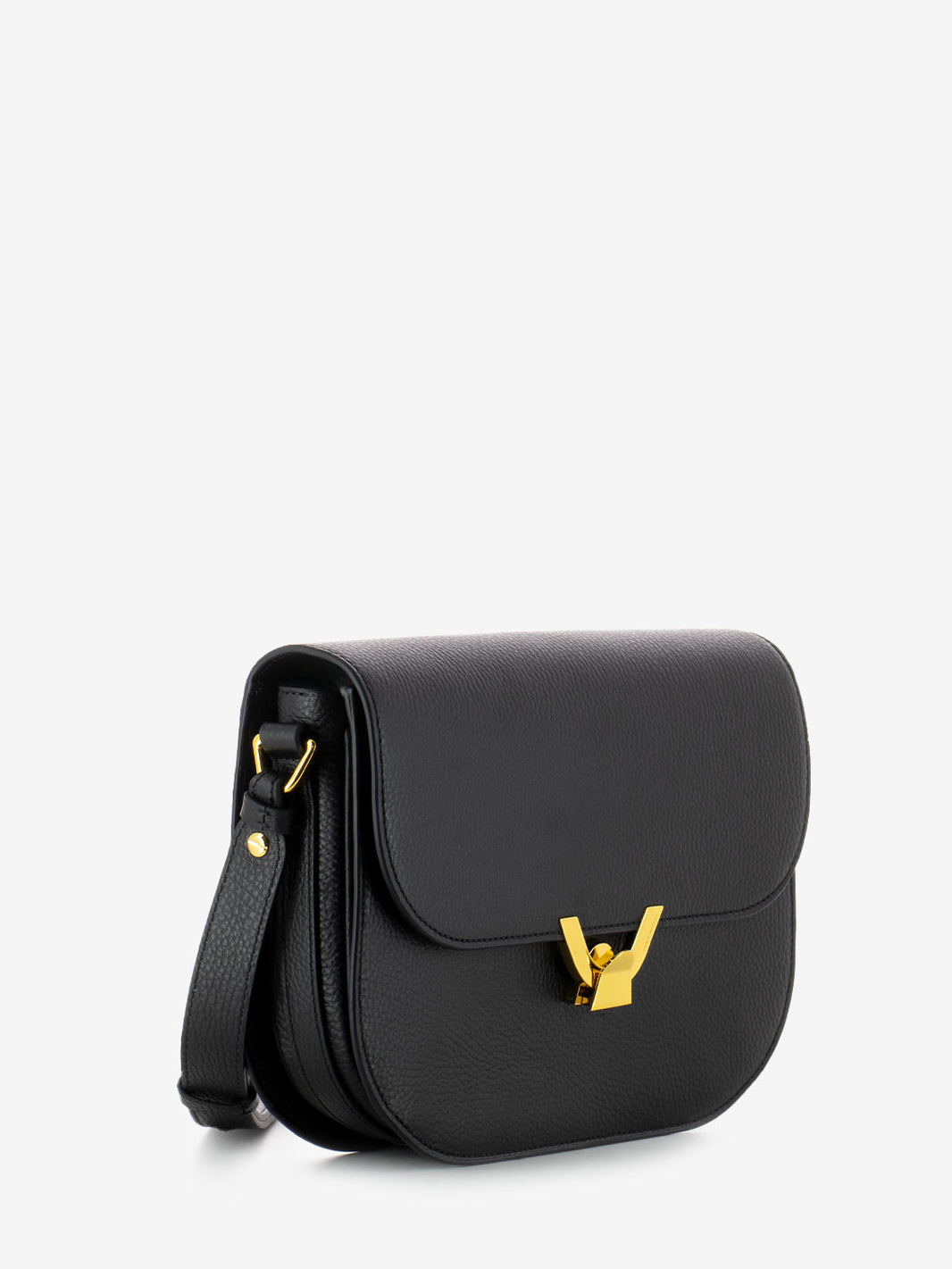 Borsa a tracolla con clip in pelle martellata nera