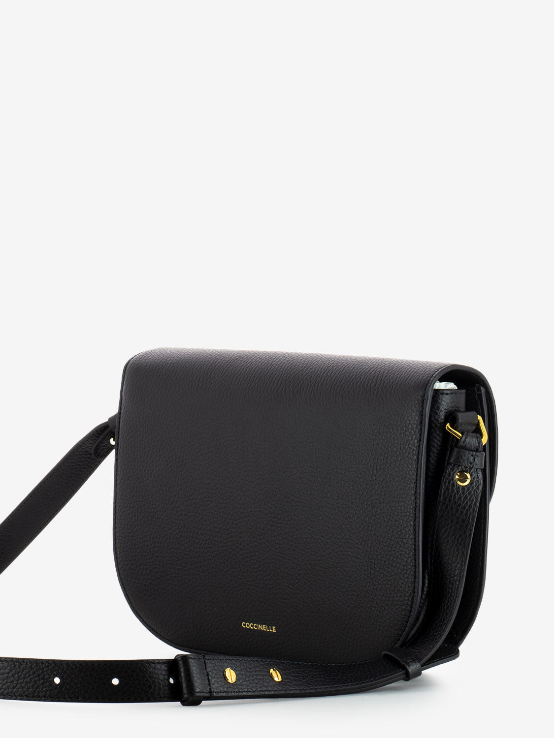 Borsa a tracolla con clip in pelle martellata nera