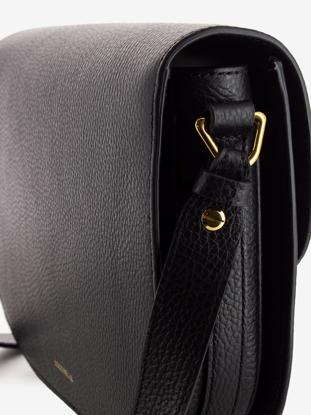 Borsa a tracolla con clip in pelle martellata nera