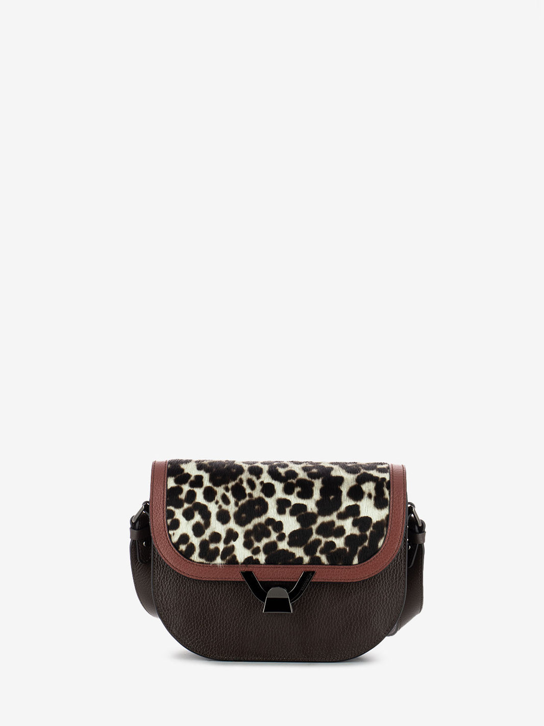 Borsa a tracolla in cavallino animalier marrone