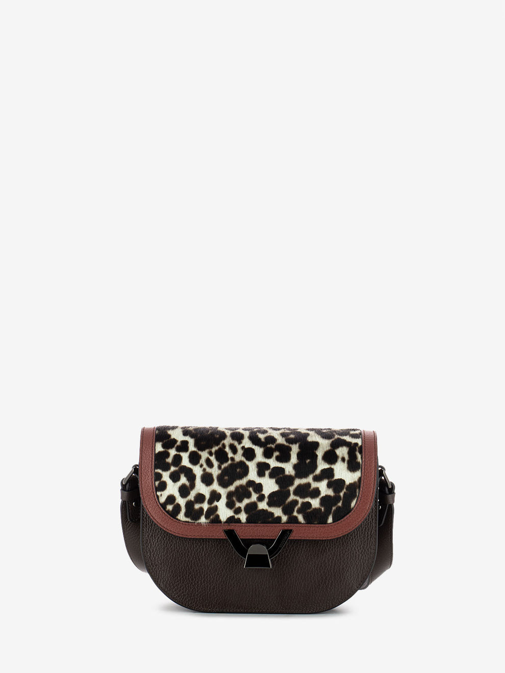 Borsa a tracolla in cavallino animalier marrone