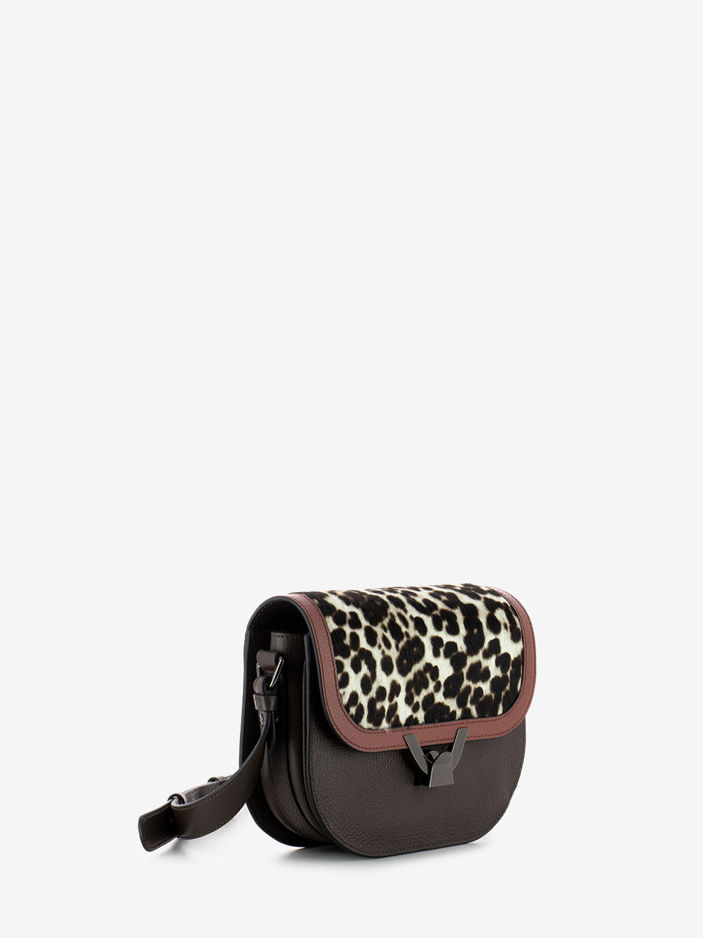 Borsa a tracolla in cavallino animalier marrone