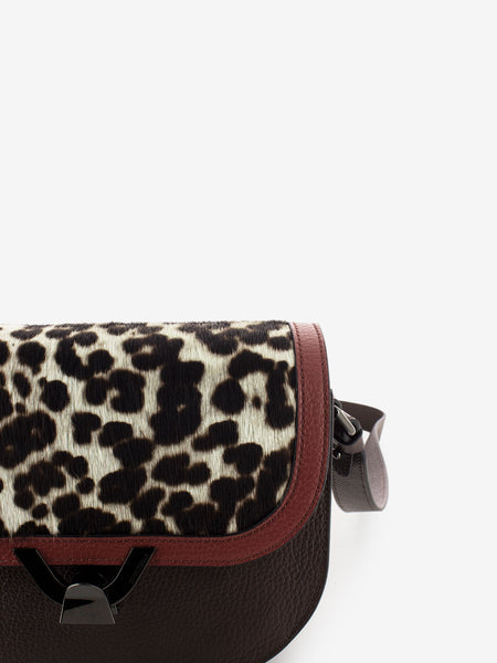 Borsa a tracolla in cavallino animalier marrone