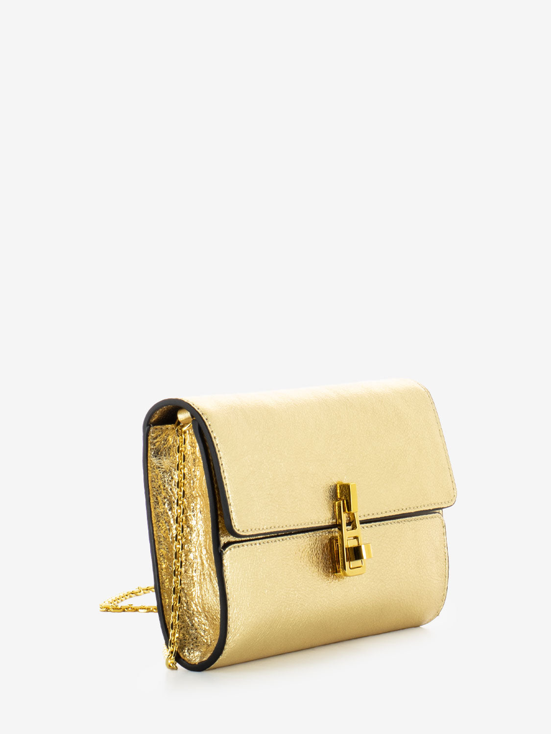 Borsa a tracolla in pelle laminata golden