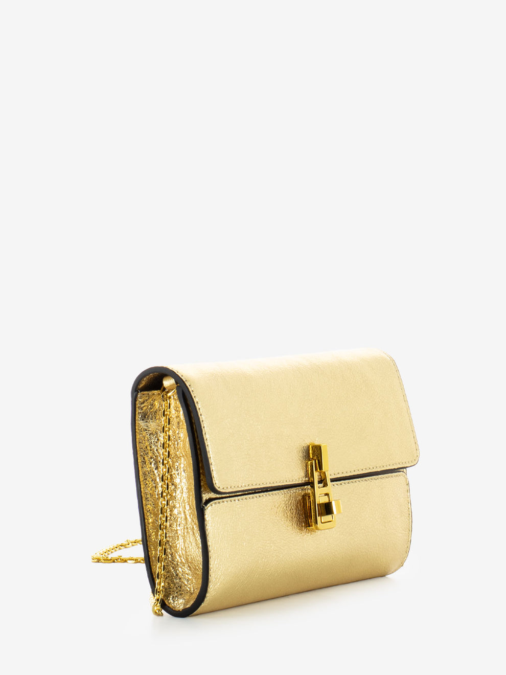 Borsa a tracolla in pelle laminata golden