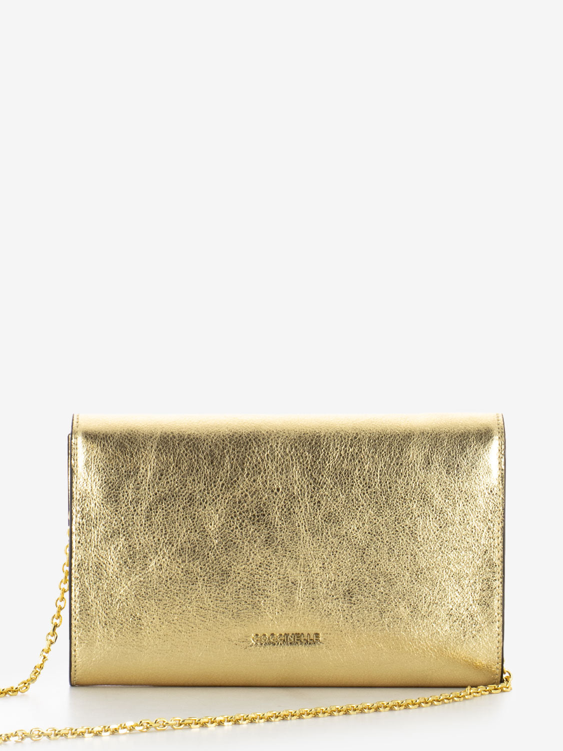 Borsa a tracolla in pelle laminata golden