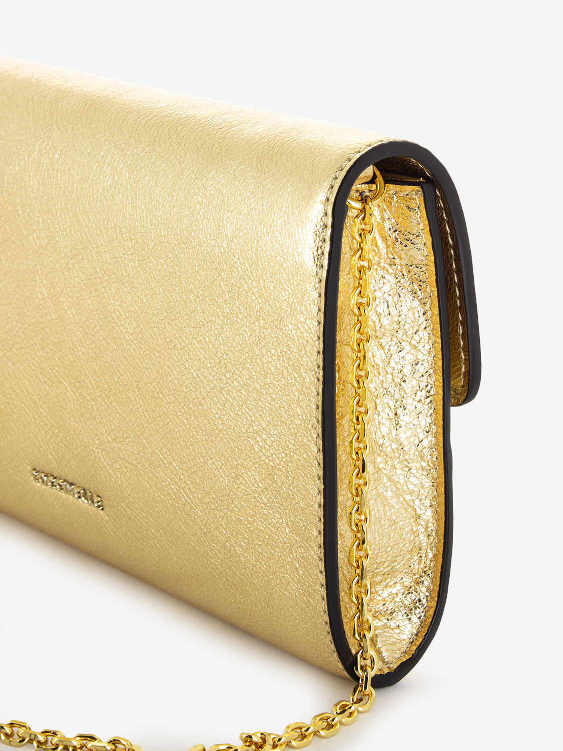 Borsa a tracolla in pelle laminata golden
