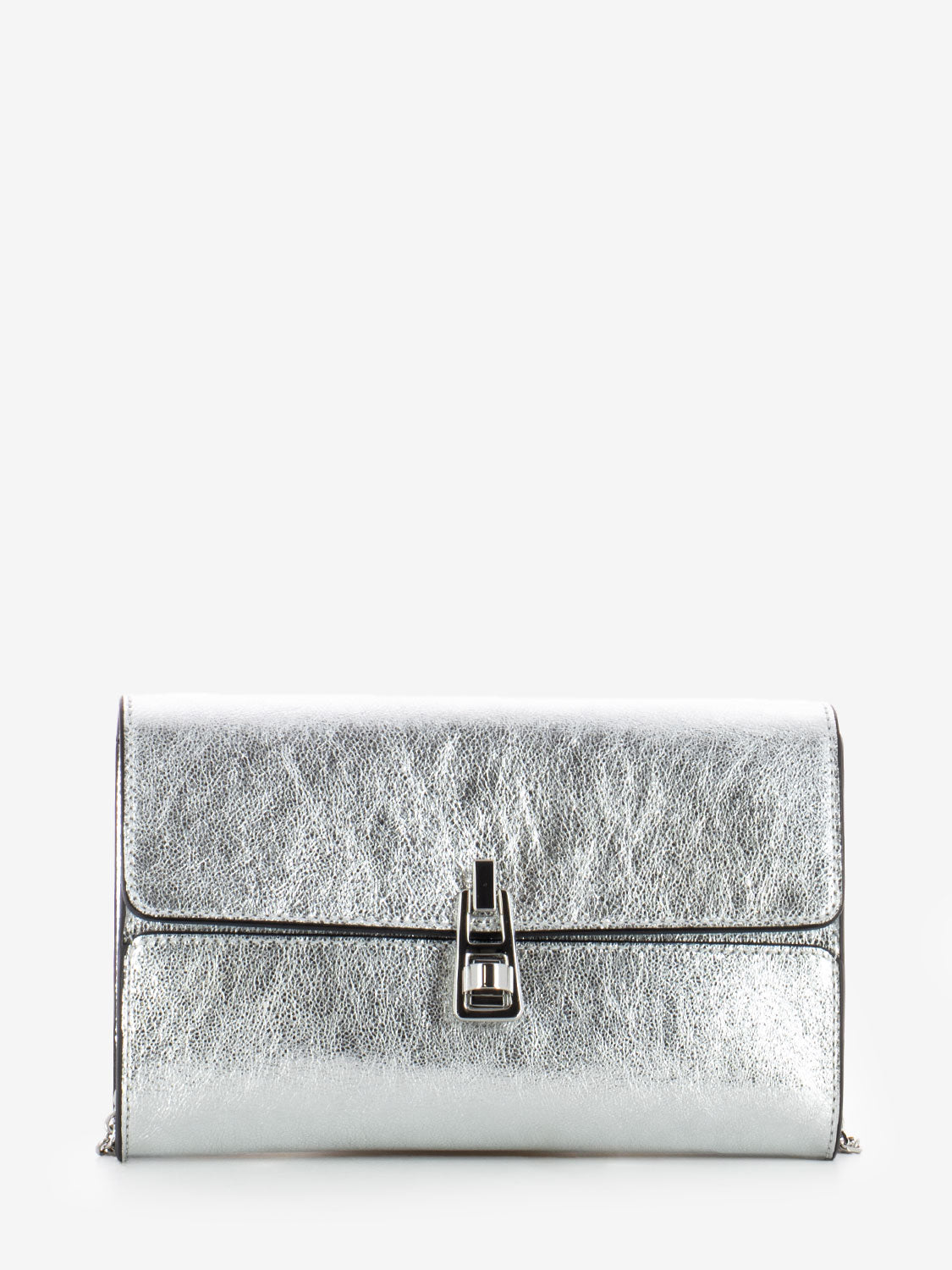 Borsa a tracolla in pelle laminata silver