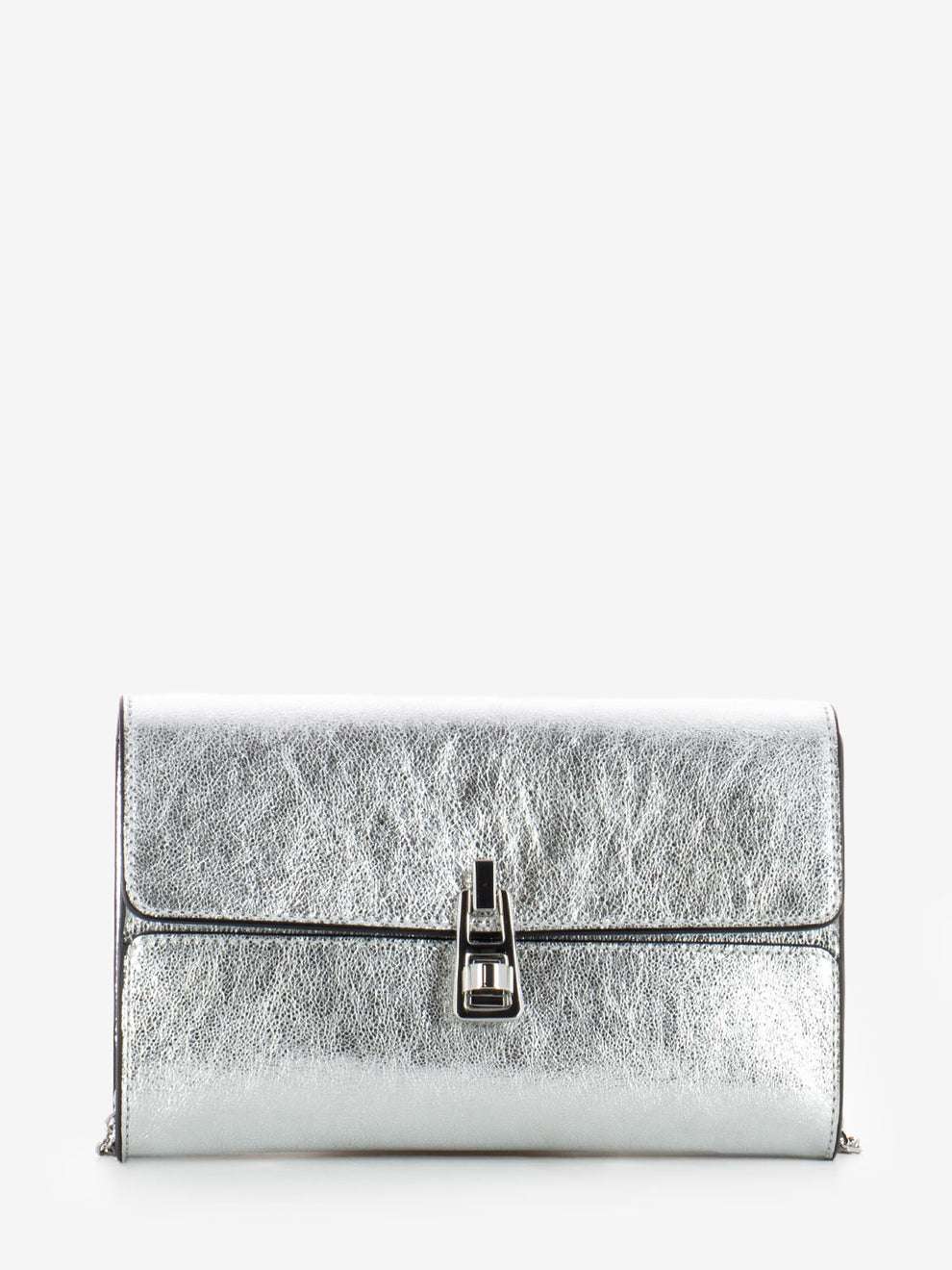 Borsa a tracolla in pelle laminata silver