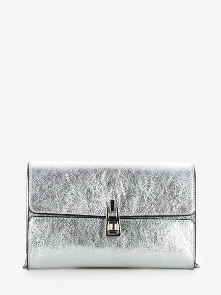 Borsa a tracolla in pelle laminata silver