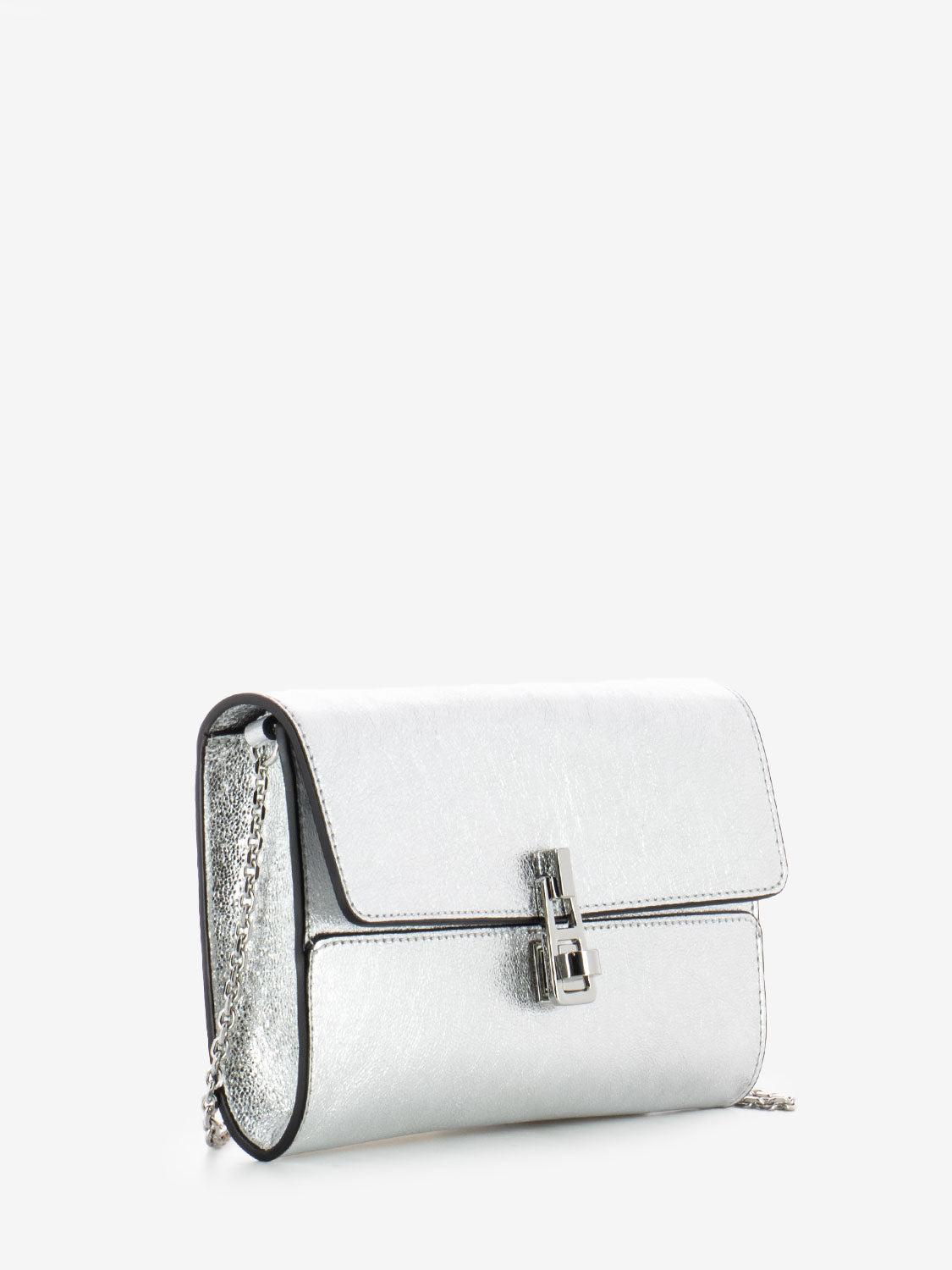 Borsa a tracolla in pelle laminata silver