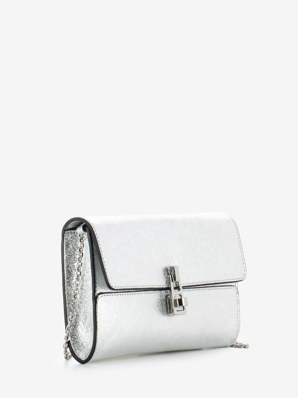 Borsa a tracolla in pelle laminata silver