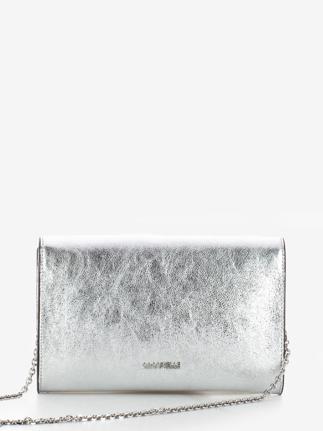 Borsa a tracolla in pelle laminata silver
