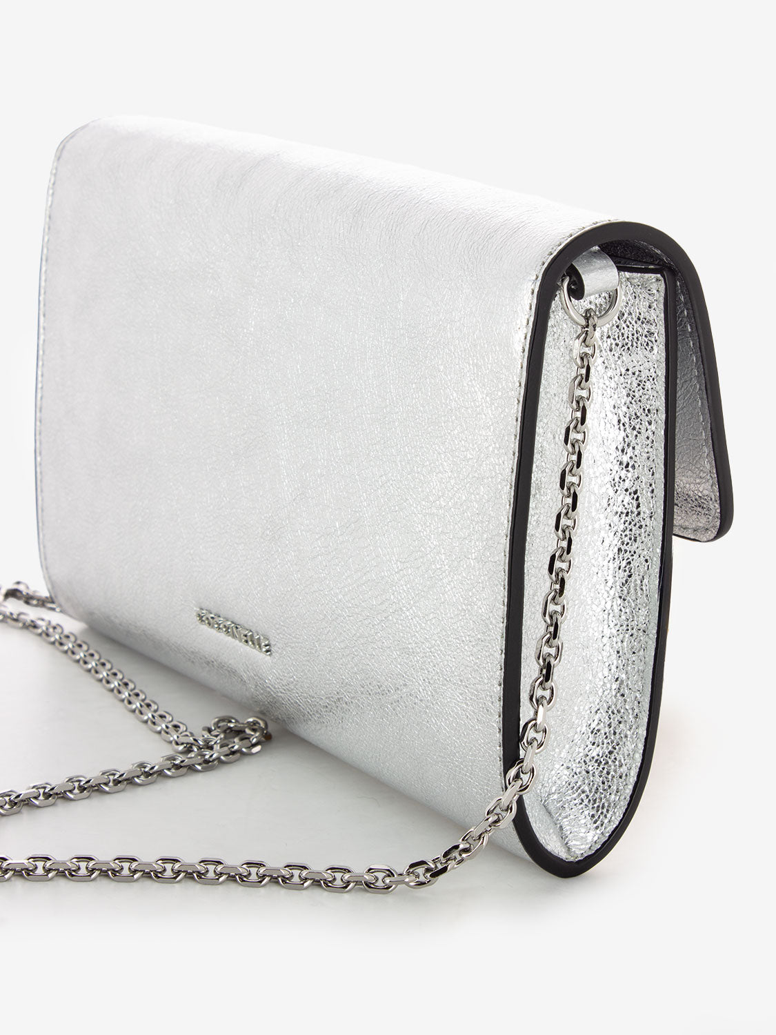 Borsa a tracolla in pelle laminata silver