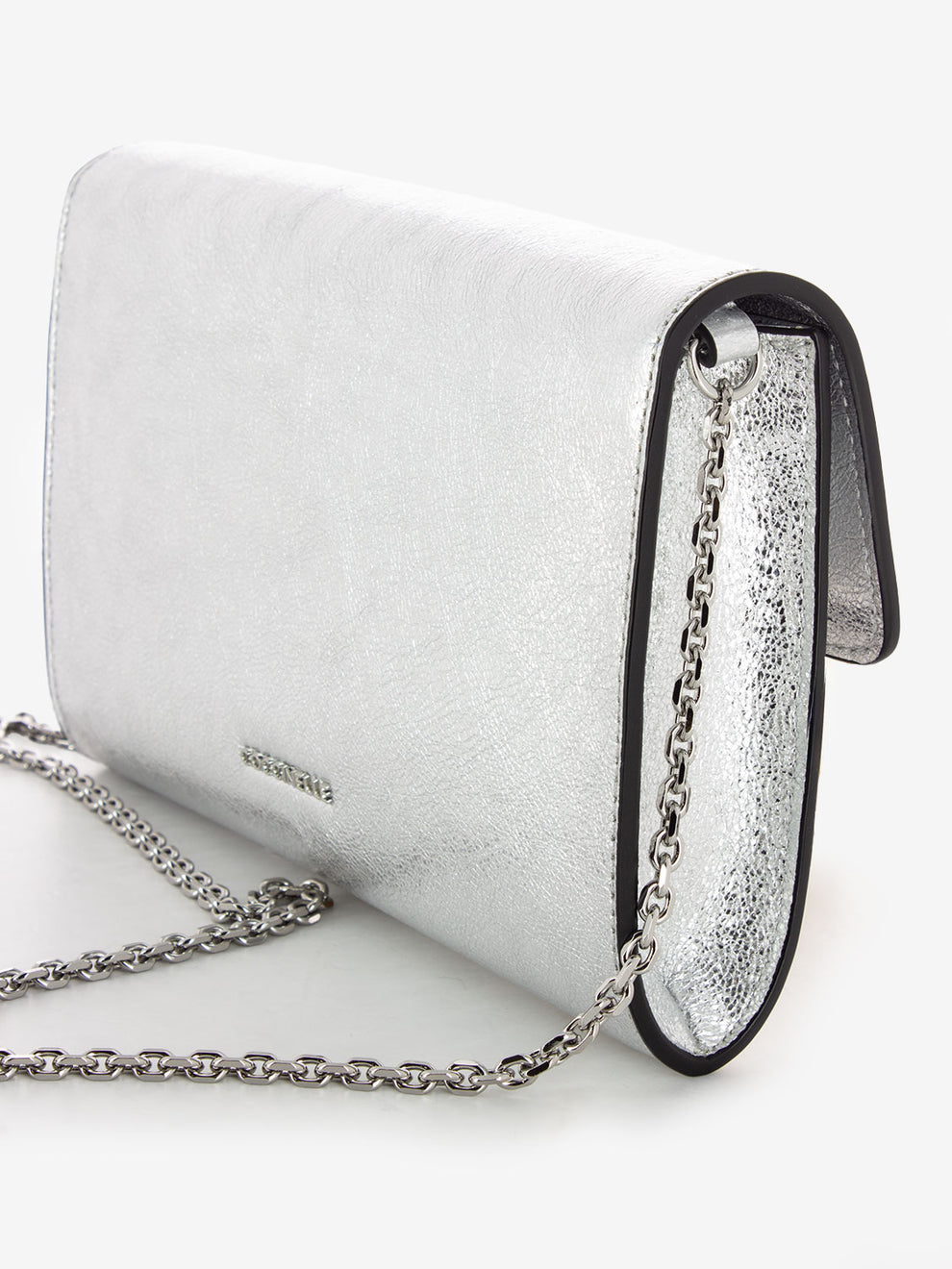 Borsa a tracolla in pelle laminata silver