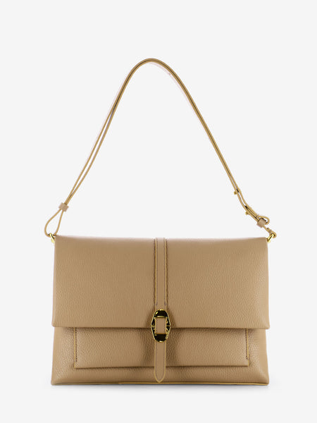 Borsa a tracolla in pelle martellata beige