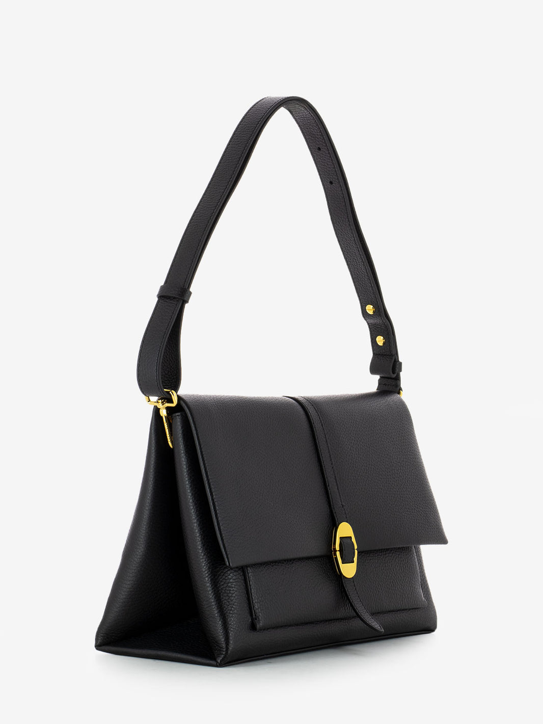 Borsa a tracolla in pelle martellata nera