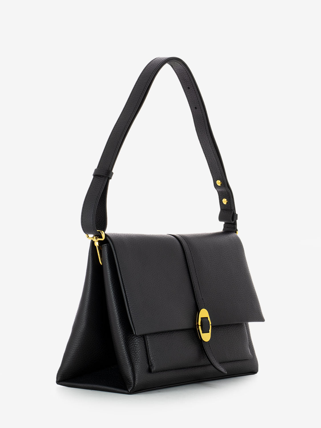 Borsa a tracolla in pelle martellata nera