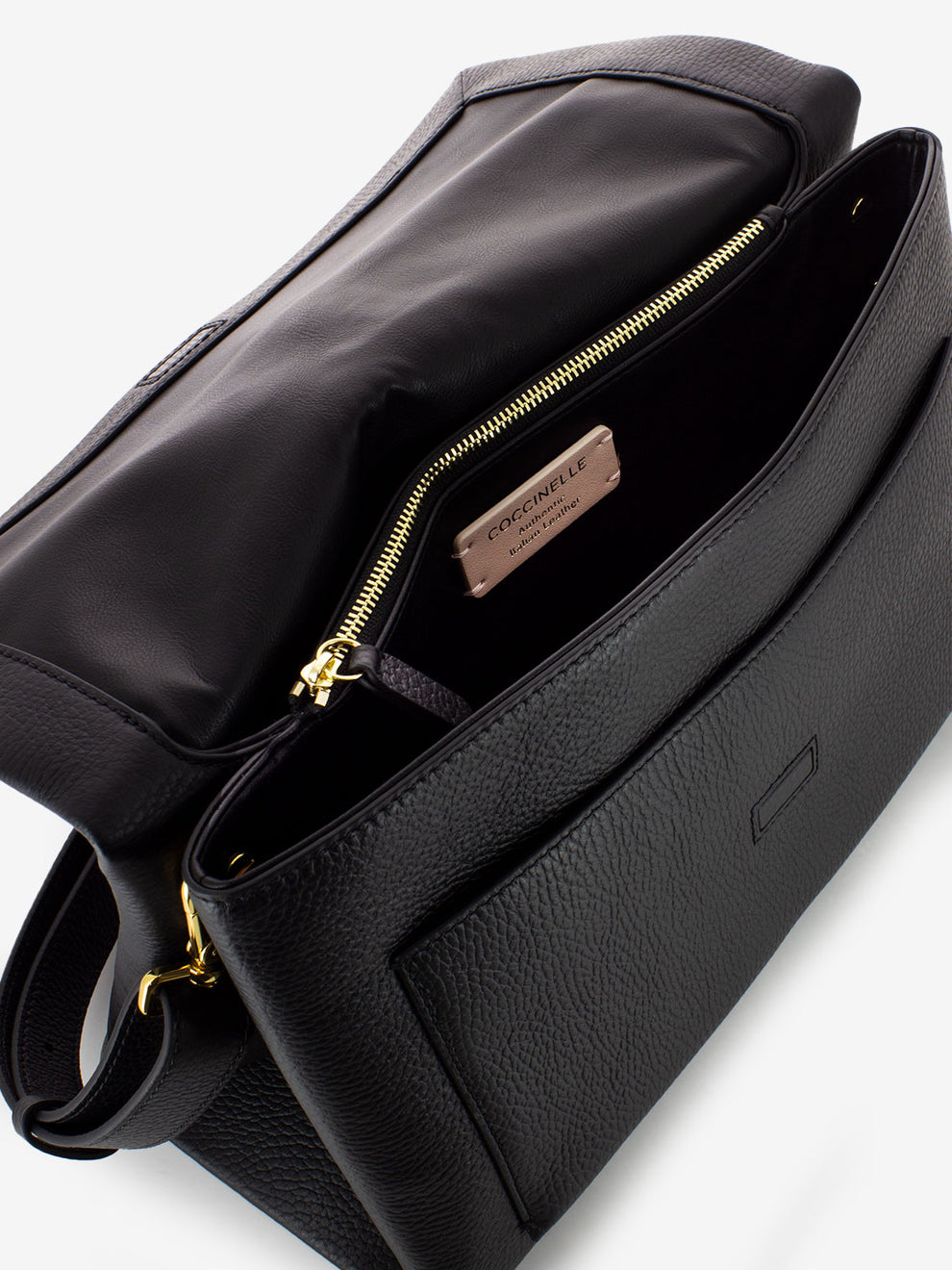 Borsa a tracolla in pelle martellata nera