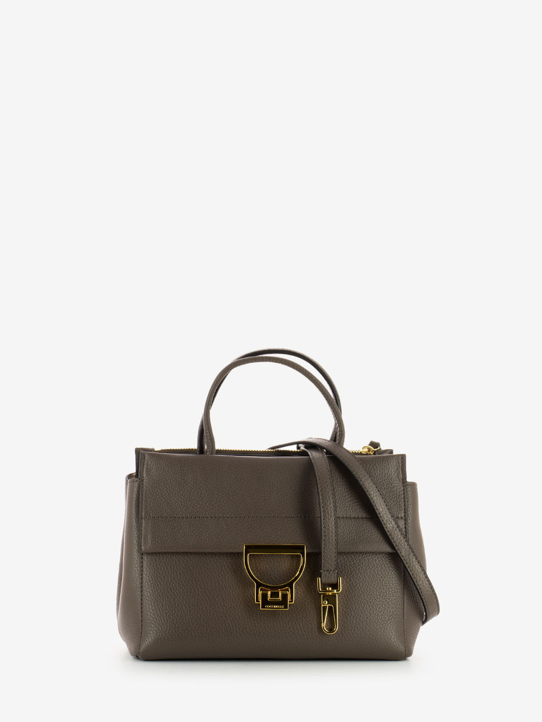 Borsa piccola rigida a mano grained leather coffee