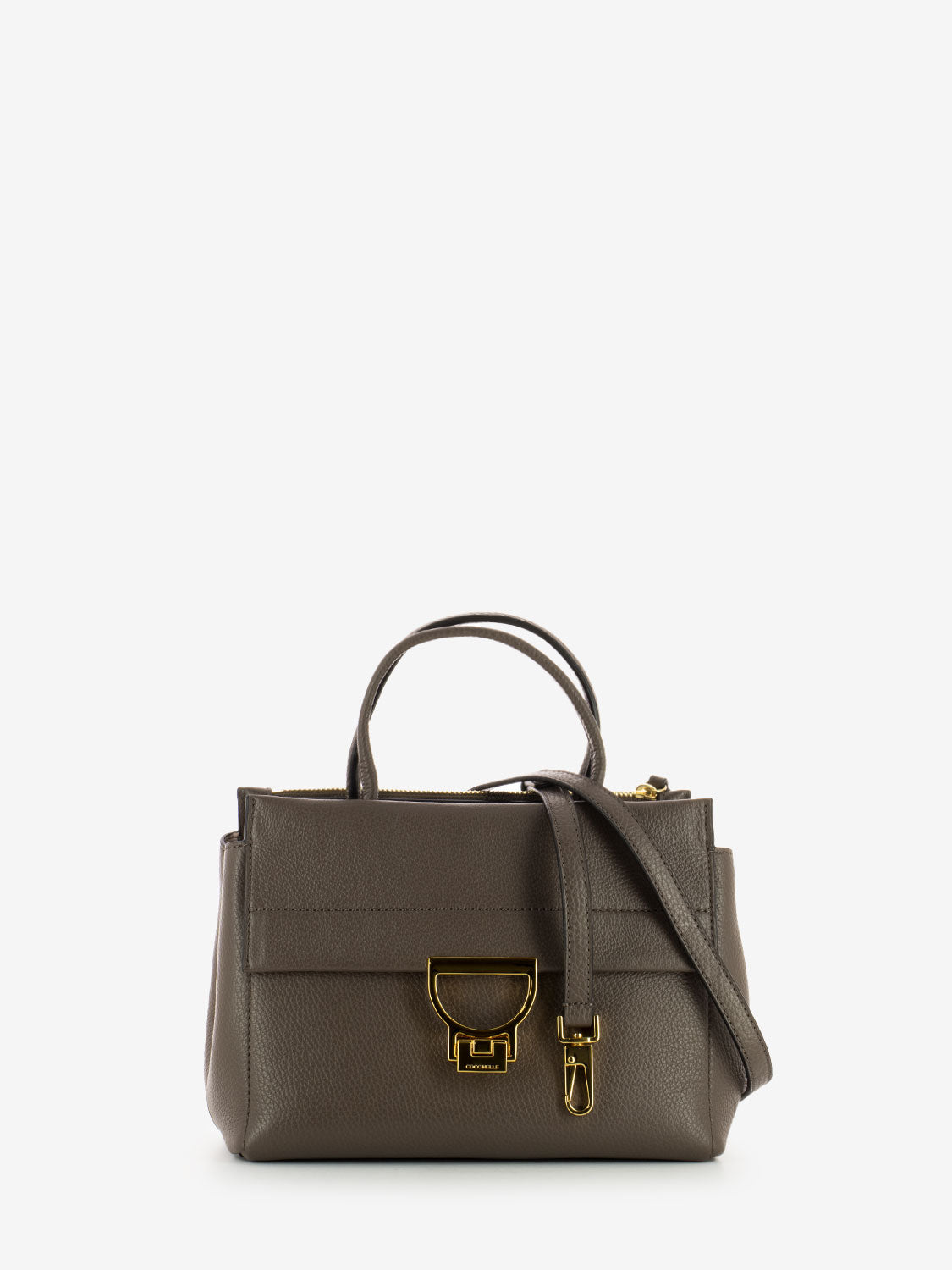 Borsa piccola rigida a mano grained leather coffee