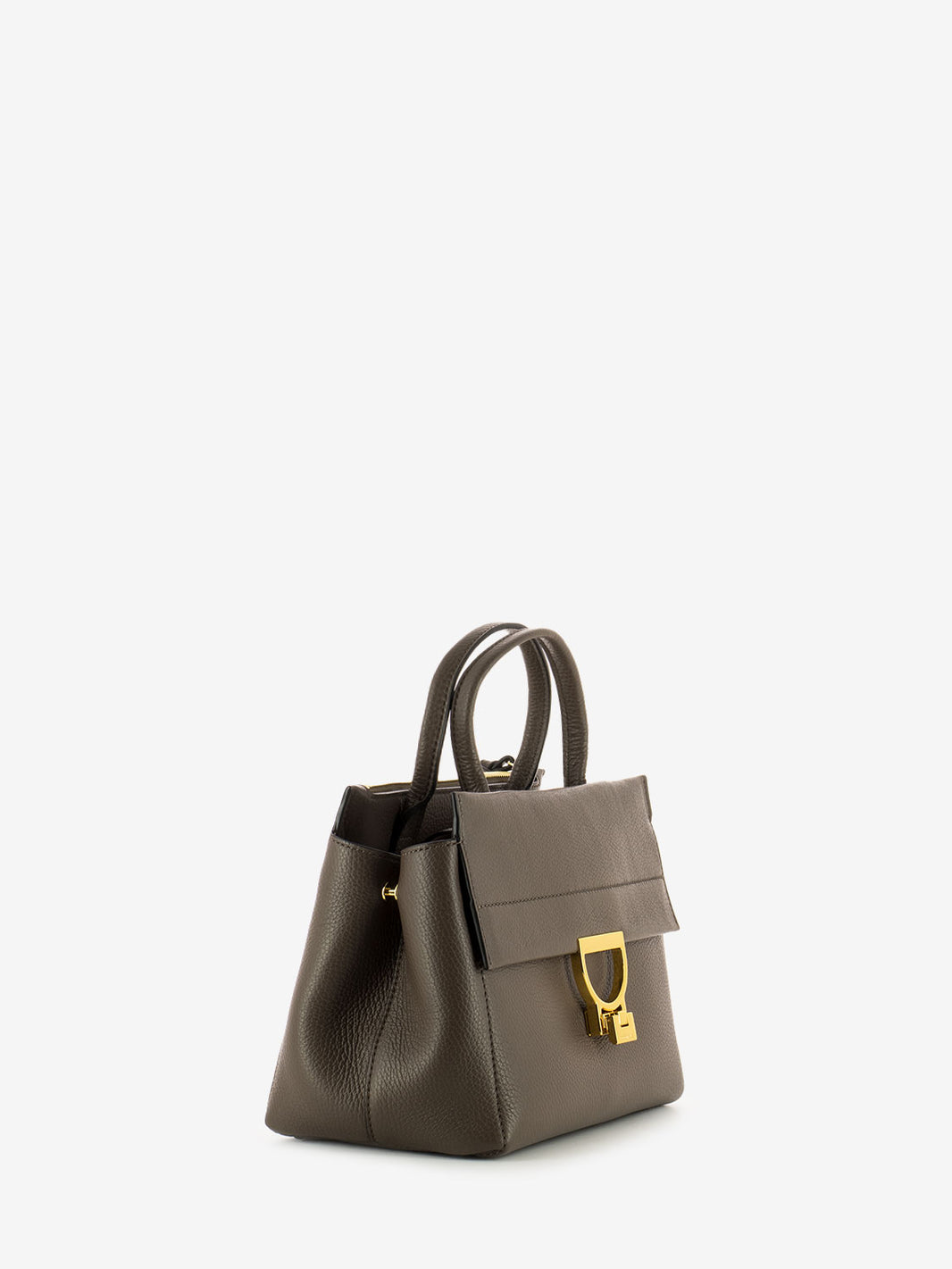 Borsa piccola rigida a mano grained leather coffee