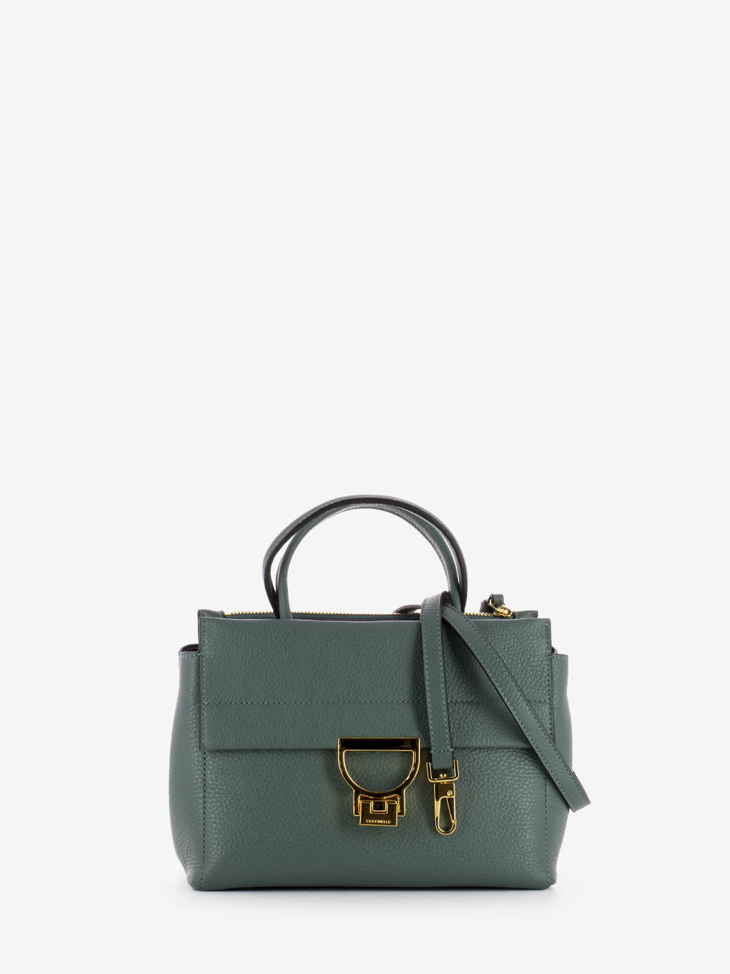Borsa piccola rigida a mano grained leather kale green