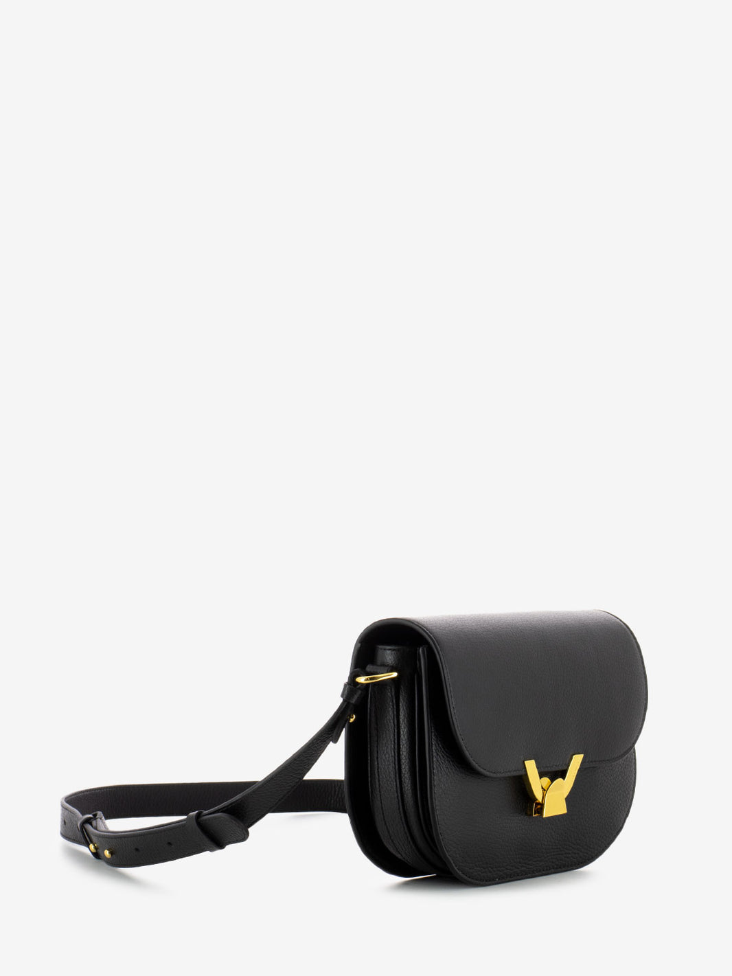 Borsa Round a tracolla in pelle martellata nera