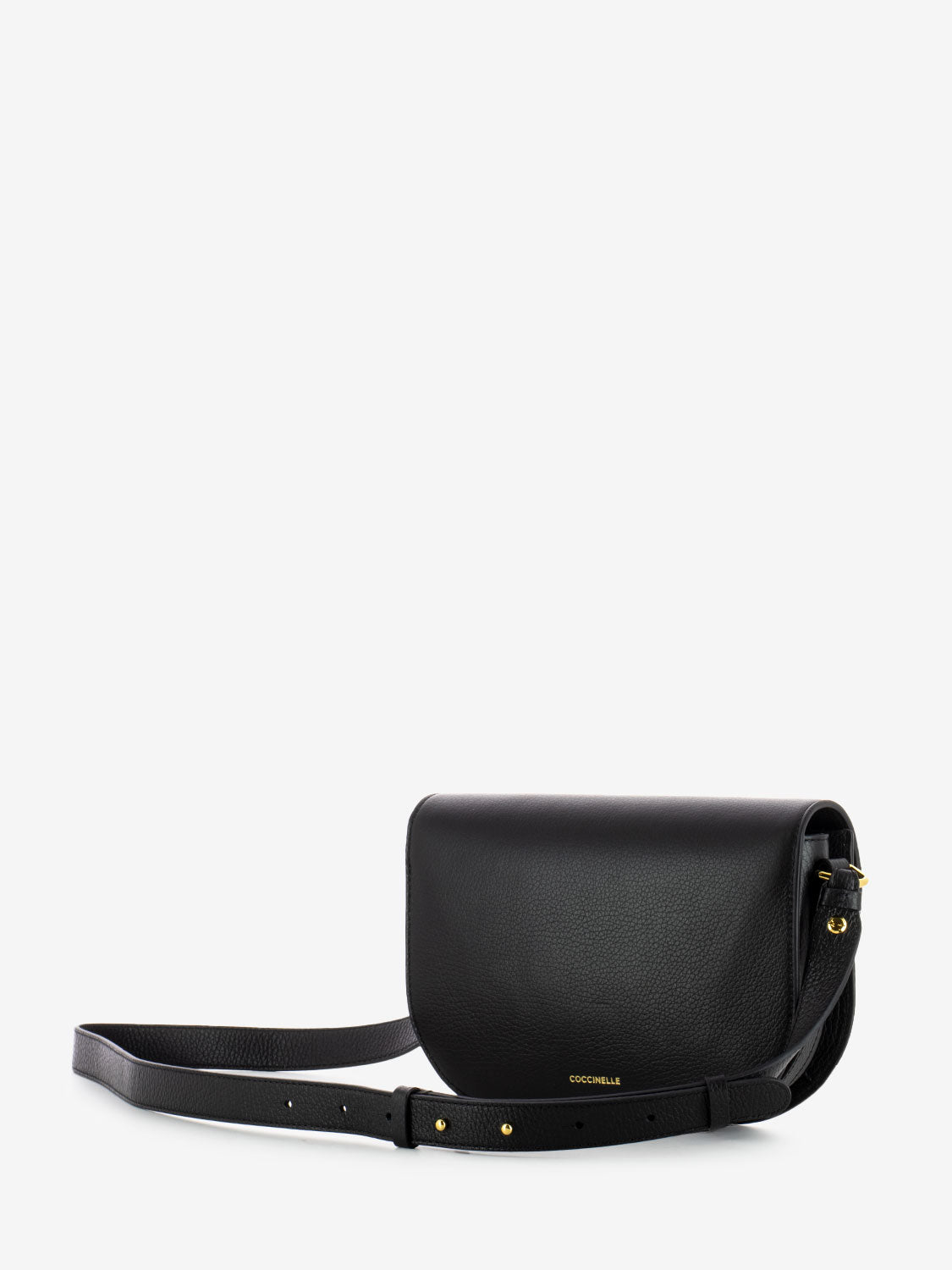 Borsa Round a tracolla in pelle martellata nera