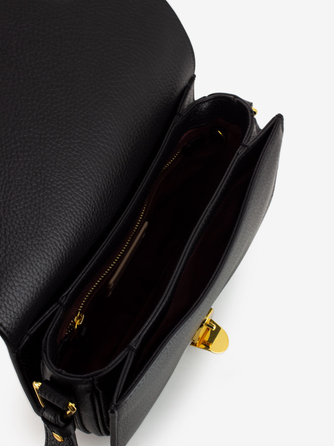 Borsa Round a tracolla in pelle martellata nera