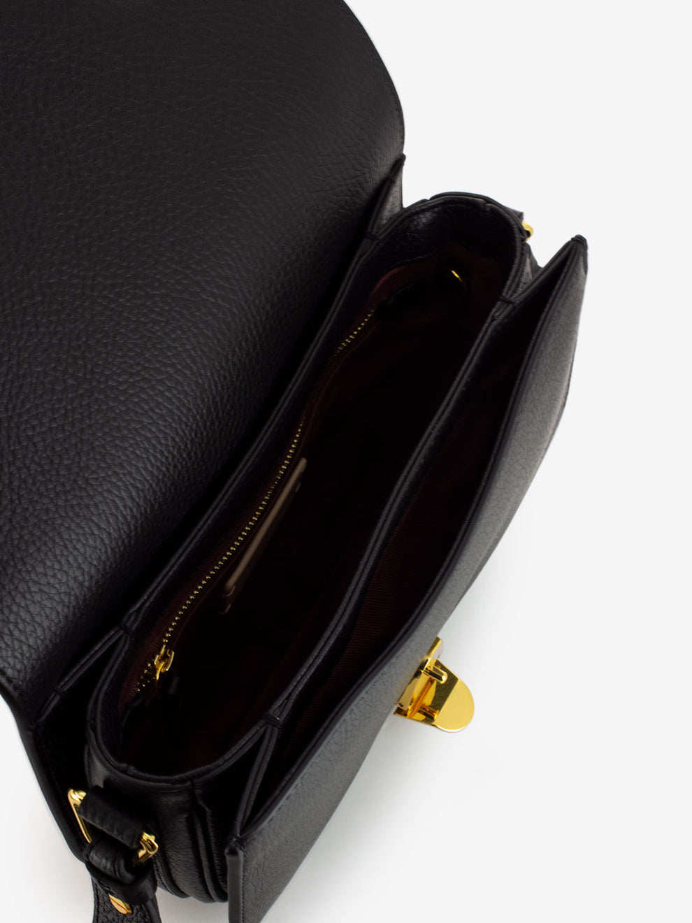 Borsa Round a tracolla in pelle martellata nera